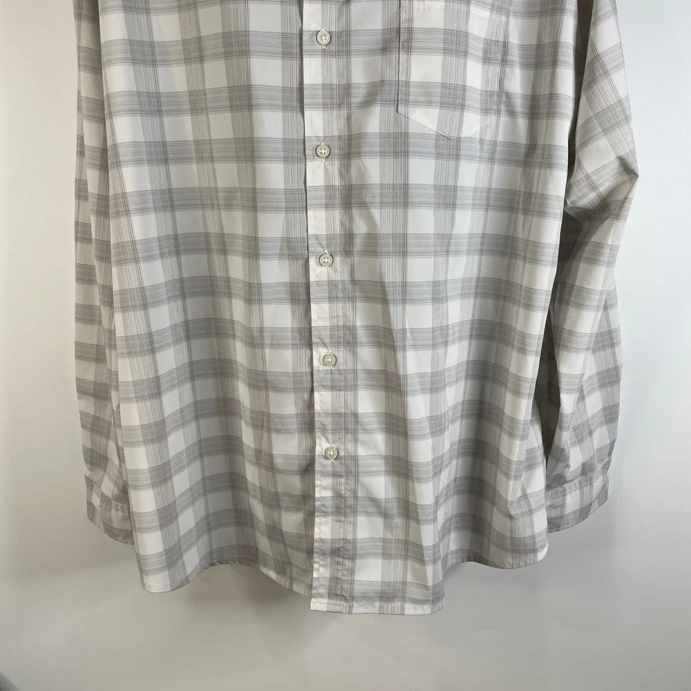 Wrangler Performance Men's 2XL Plaid Long Sleeve Button Up Shirt‎ Gray White